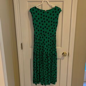 Boden Green and Black Polka Dot Midi tiered Dress Bnwt 6 petite